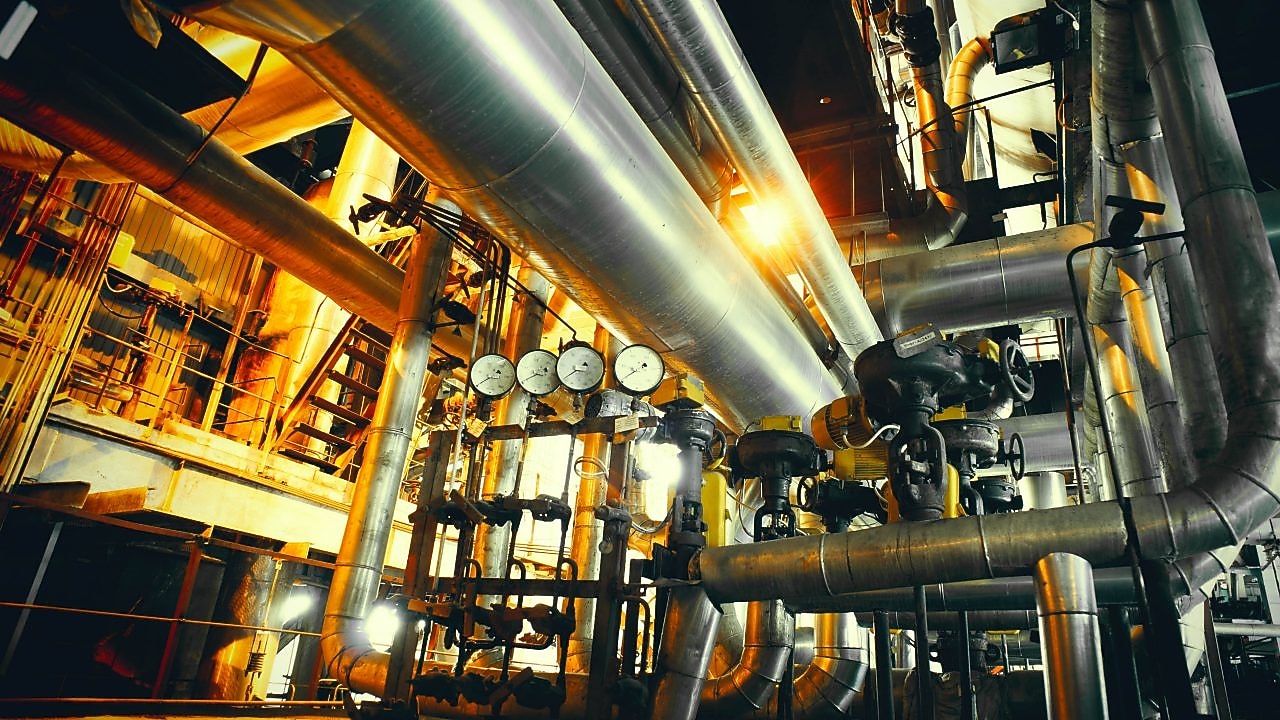 Industrial zone, Steel pipelines in blue tones