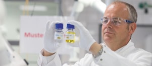 Ein Keller mit Ölbrennwertheizung, einer Waschmaschine und einem Saunaeingang. Davor befindet sich das Etikett eines Effizienzlabels.