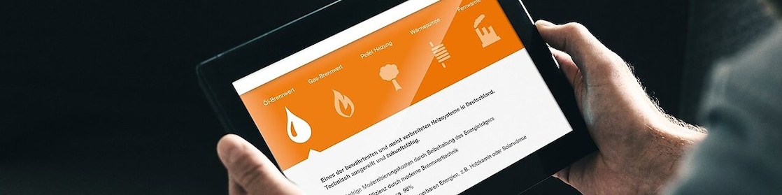 Vergleich von Heizsystemen am Tablet