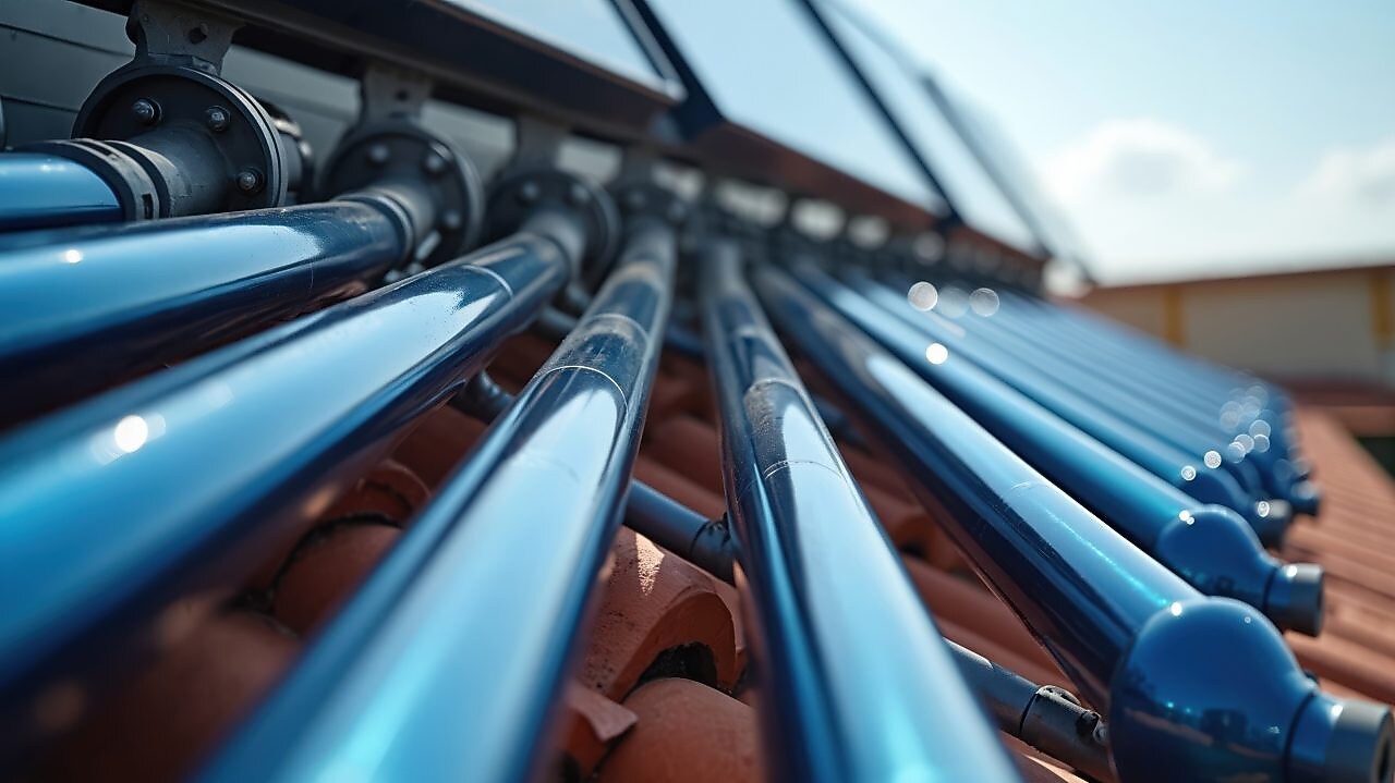 Solarthermie Röhrensystem Close-Up auf dem Dach